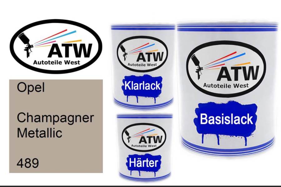Opel, Champagner Metallic, 489: 1L Lackdose + 1L Klarlack + 500ml Härter - Set, von ATW Autoteile West.